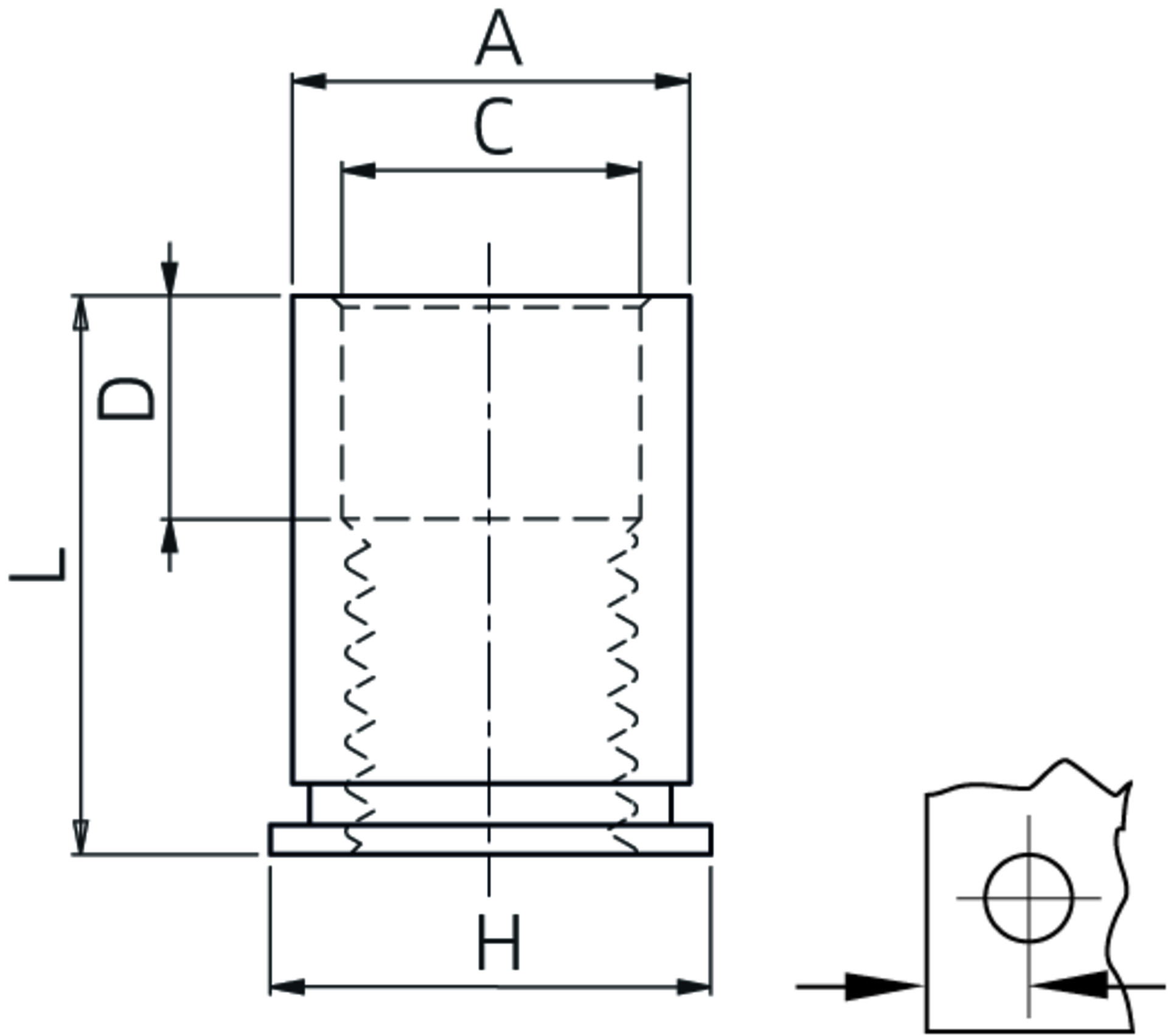 Captive® Einpress-Gewindebuchsen für Metall offene Ausführung A2 (Serie CF4-SO)