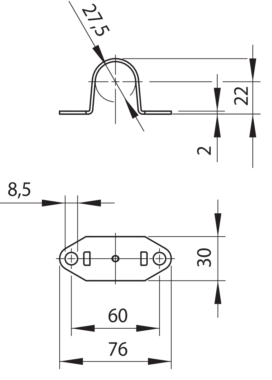 2Drehstangenführung 3/4" (Ø 27) ES
