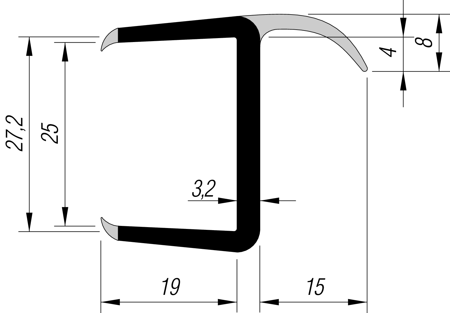 S-L-PVC-Dichtung 27/1-LI/2700 mm