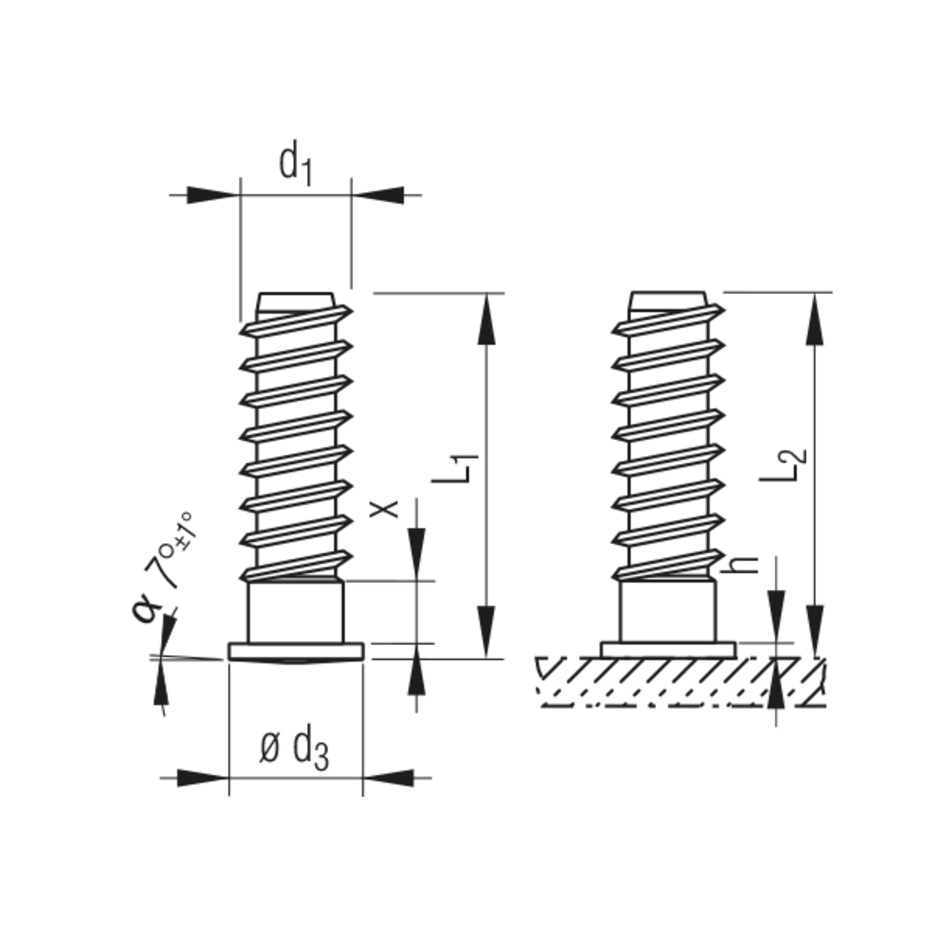 POLYSTIC® Grobgewindebolzen mit Tannenbaumgewinde und Flansch, St