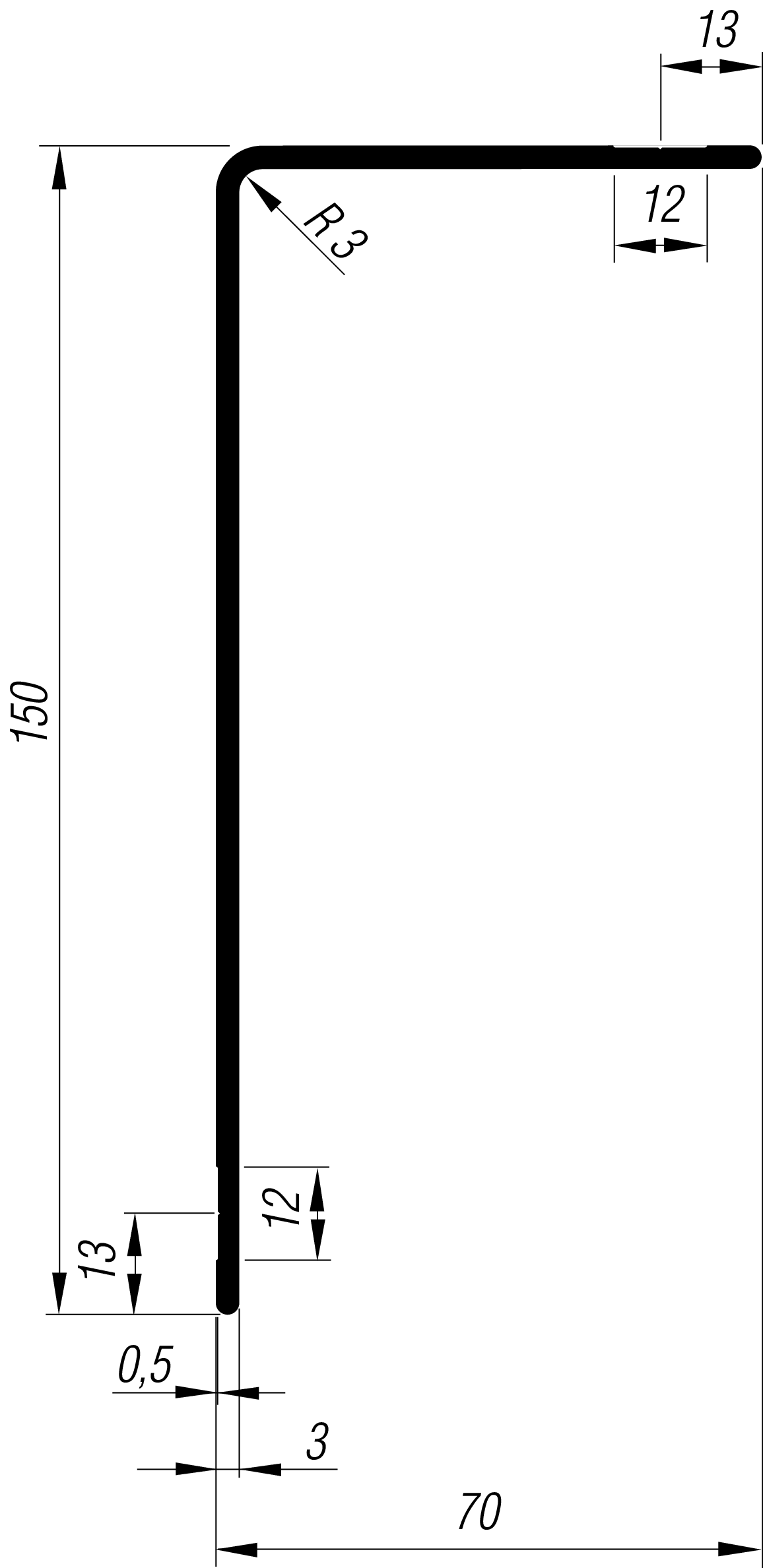 KR-Al-Winkel blank 70x150x7500 mm