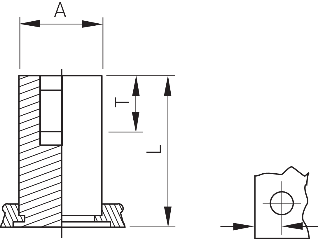 Captive® Einpress-Gewindebuchsen für Metall geschlossene Ausführung A2 (Serie CF4-BSO)