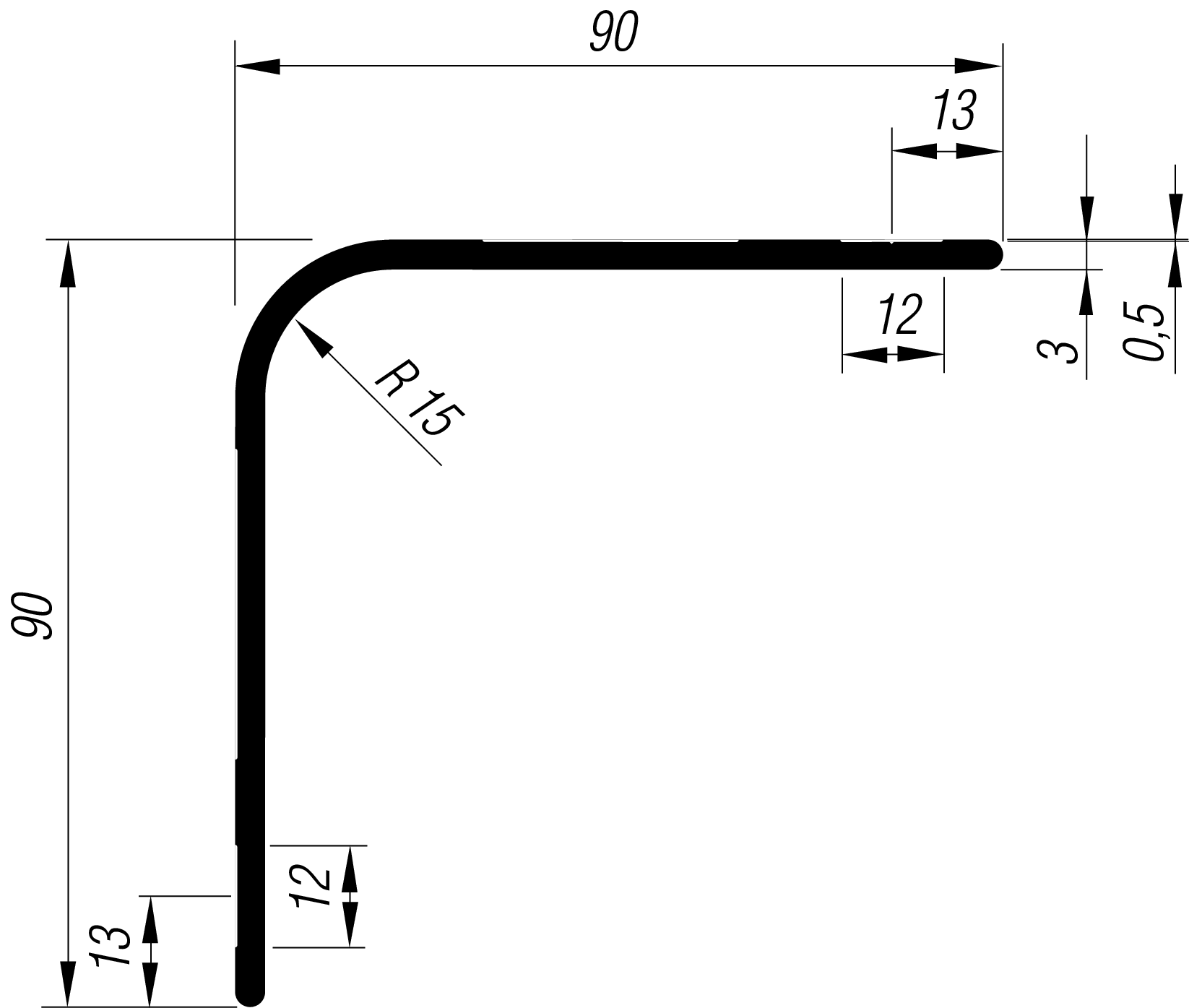Verbindungs- und Abdeckwinkel mit großem Radius