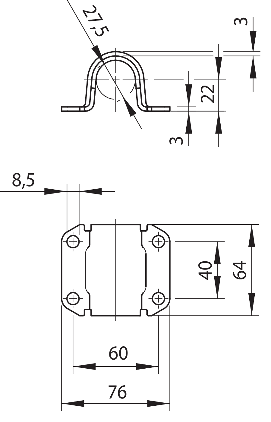 Drehstangenhalter 3/4" (Ø 27) ES