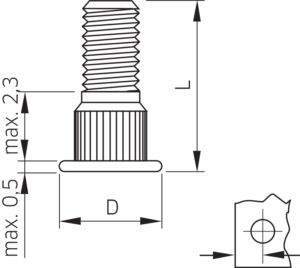 Captive® Einpress-Gewindebolzen für Metall Phosphor/Bronze (Serie CKFH)