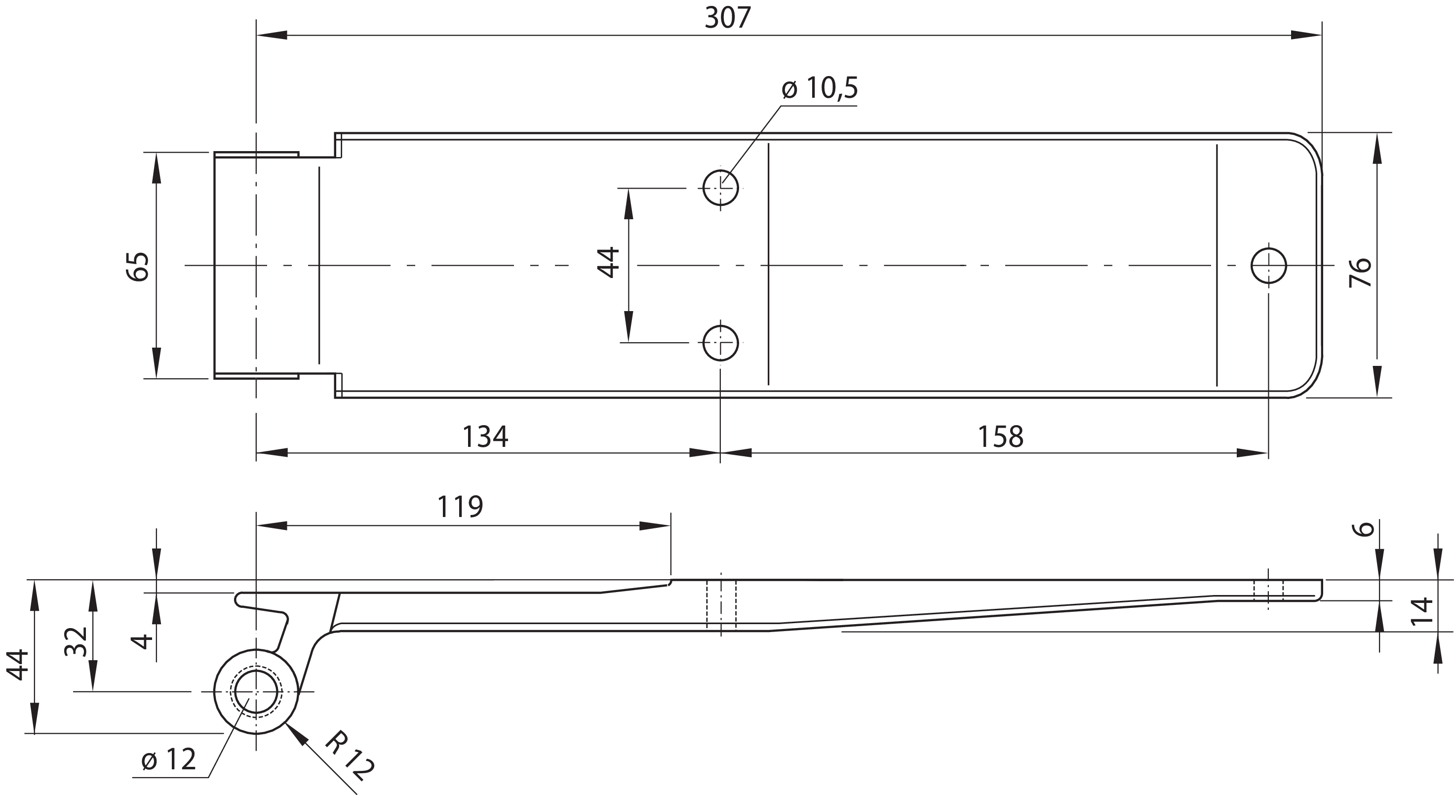 Scharnierblatt Alu blank 270/76/134