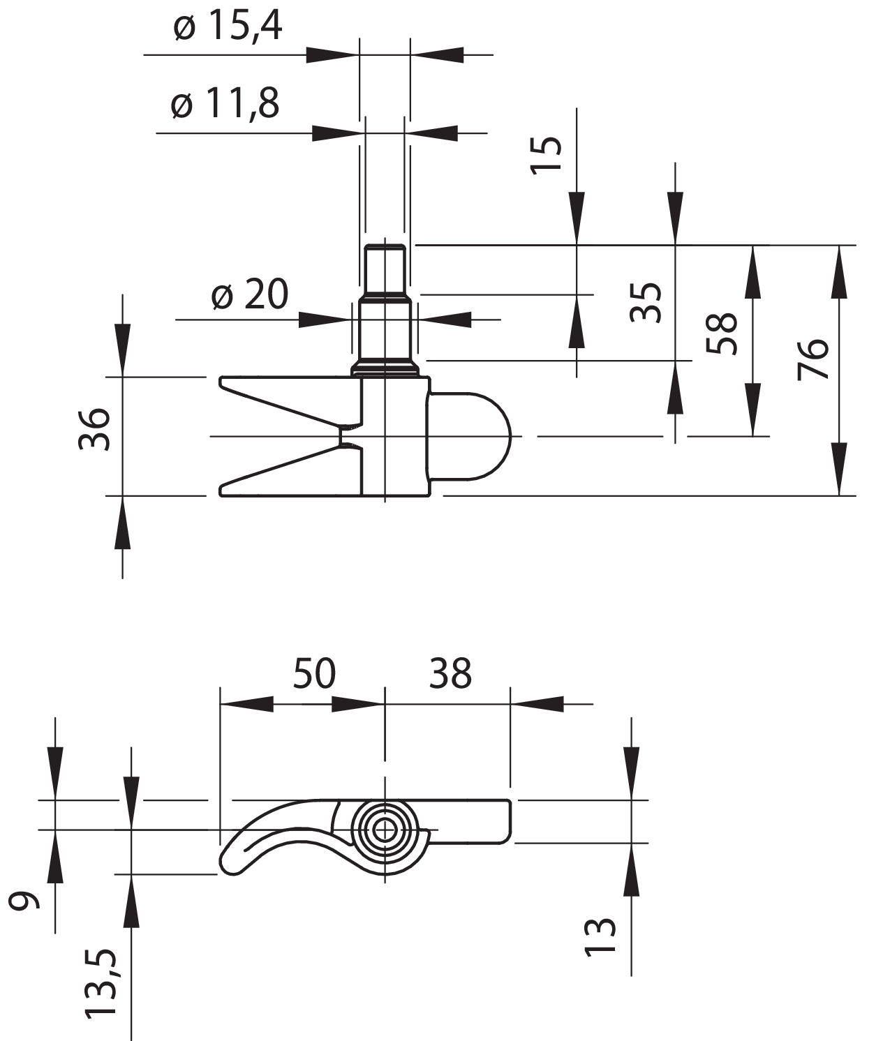 Spannzapfen li.ob./re.un. 1/2" (Ø16) ES
