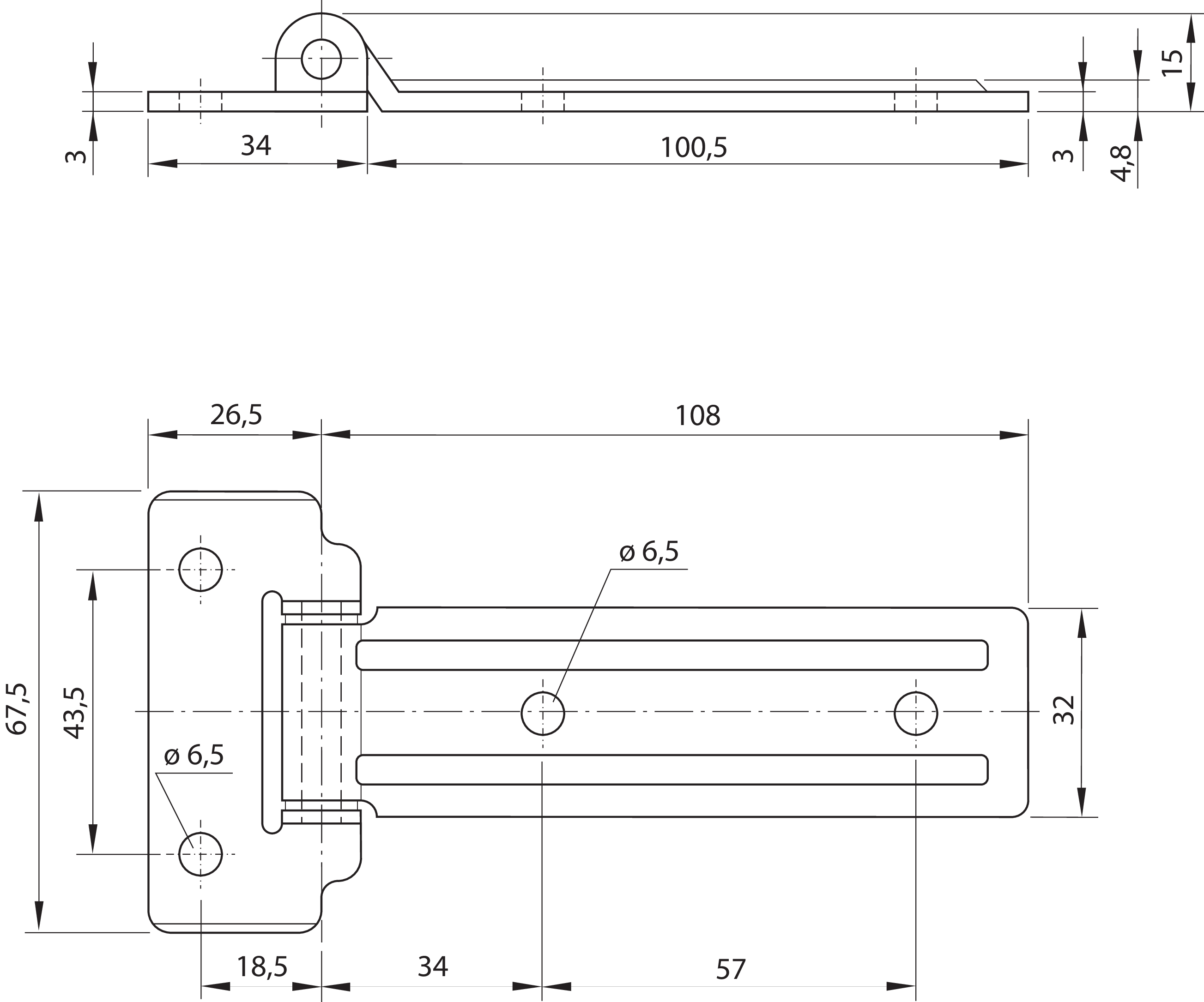 Scharnier kpl. gerade Edelstahl 108LG