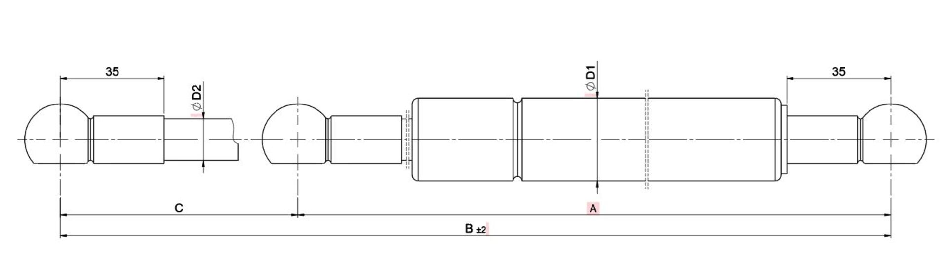 Gasdruckfedern Typenreihe ST-3/ST mit Stahlgelenk