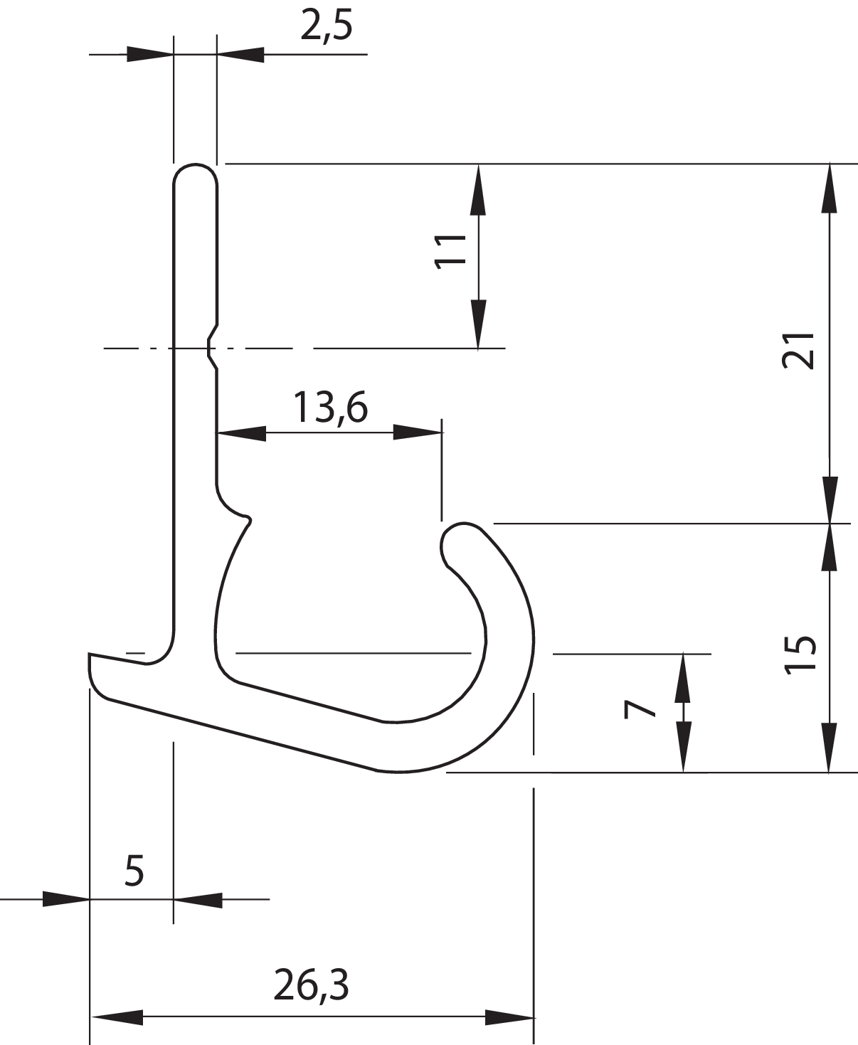 Scharnierprofil Einklink Alu 6000
