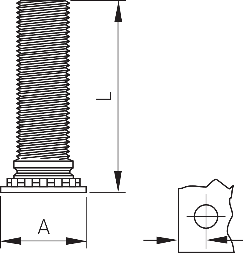 Captive® Einpress-Gewindebolzen für Metall Al (Serie CHA)