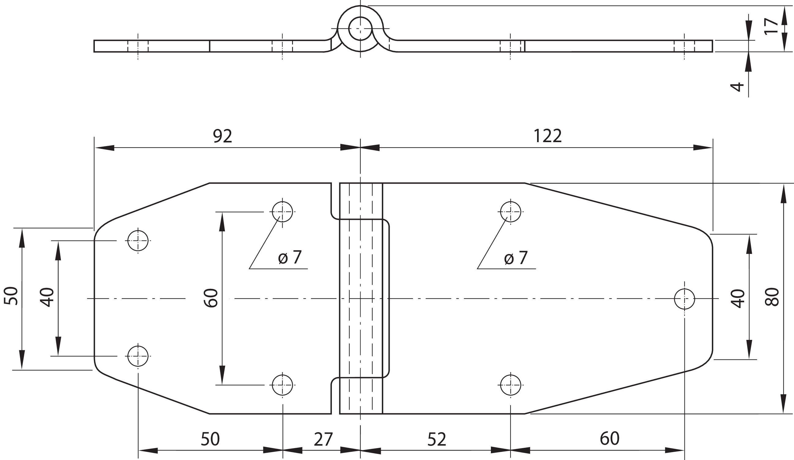 Scharnier kpl. Edelstahl 92+122X80