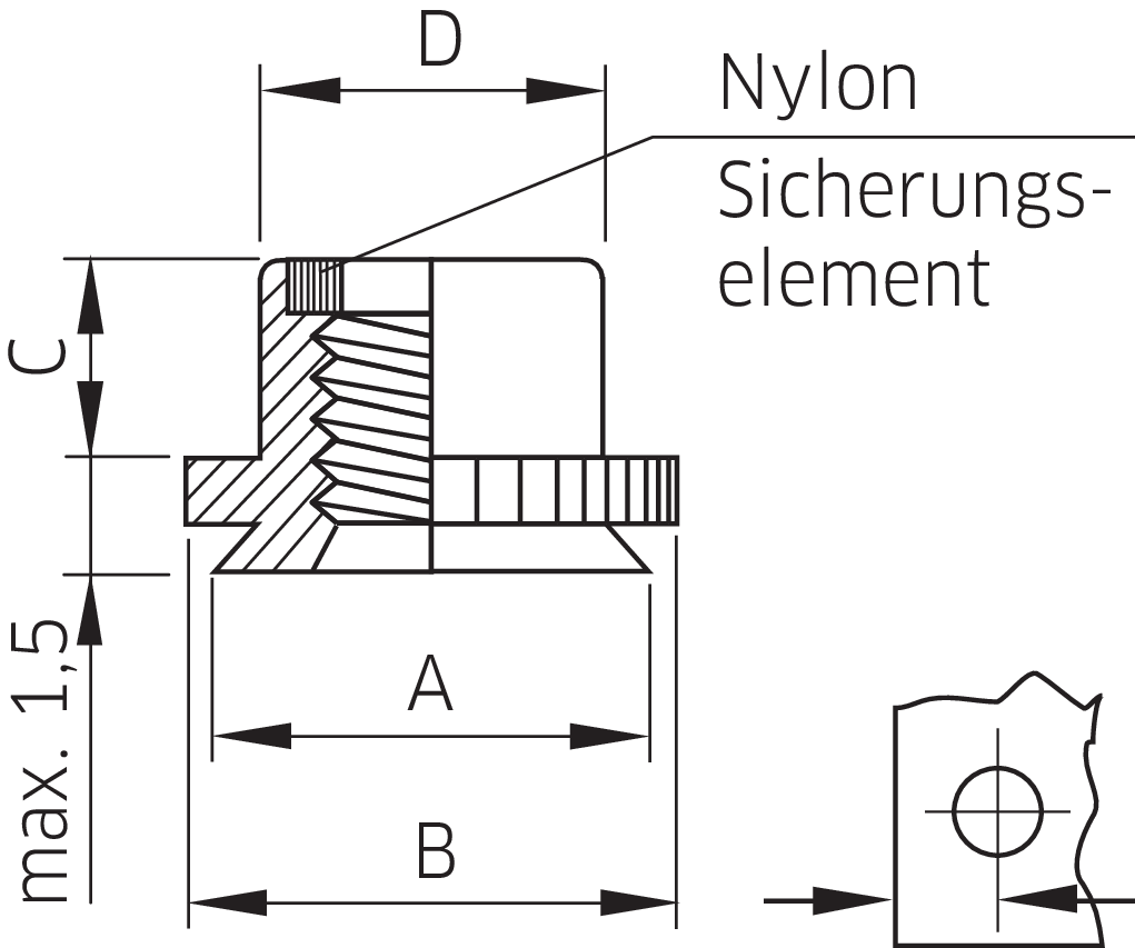 Captive® Einpressmutter für Metall selbstsichernd St (Serie CPL)