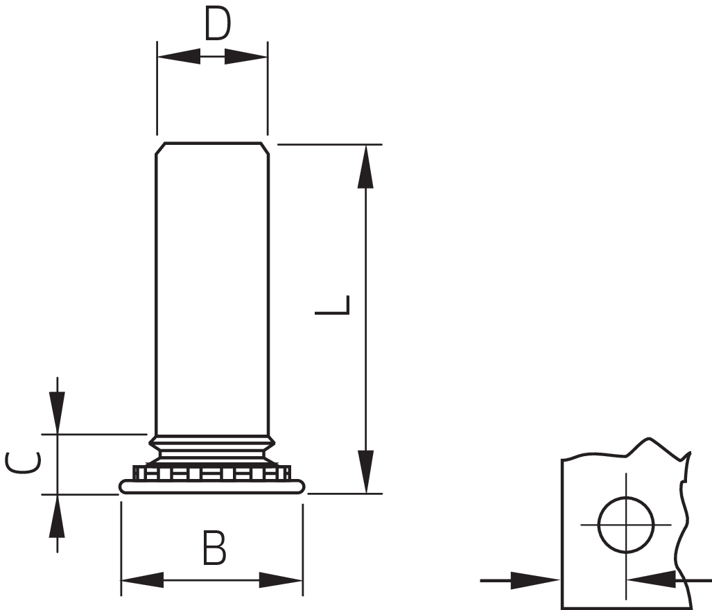 Captive® Einpress-Gewindebolzen für Metall A2 (Serie CHS) ³