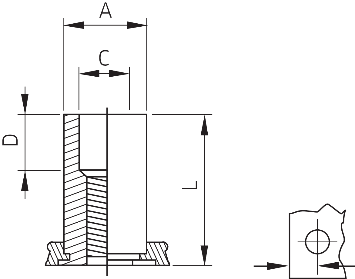 Captive® Einpress-Gewindebuchsen für Metall Al (Serie CFSOA)