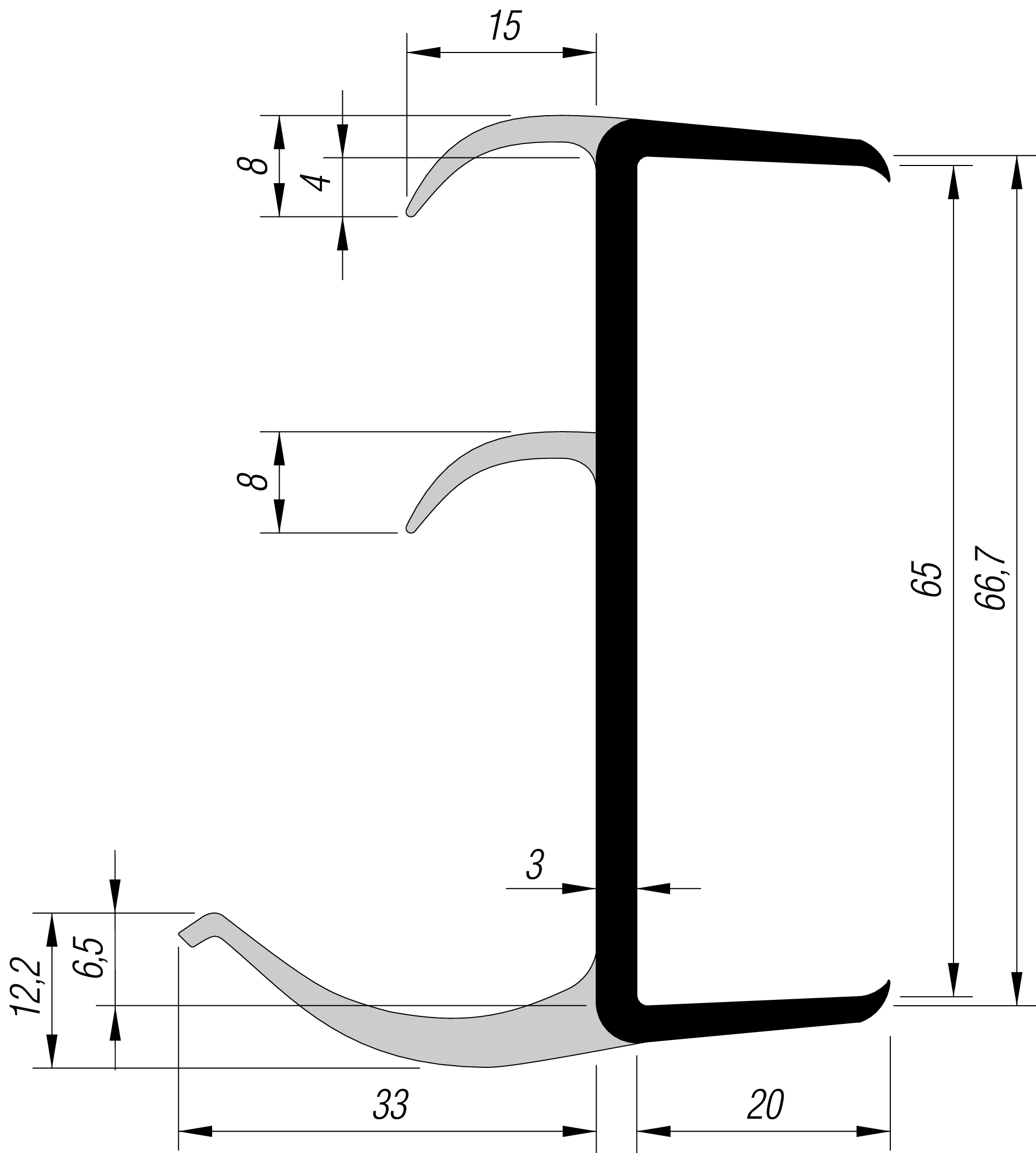 S-L-PVC-Dichtung 65/3-LI/2700 mm