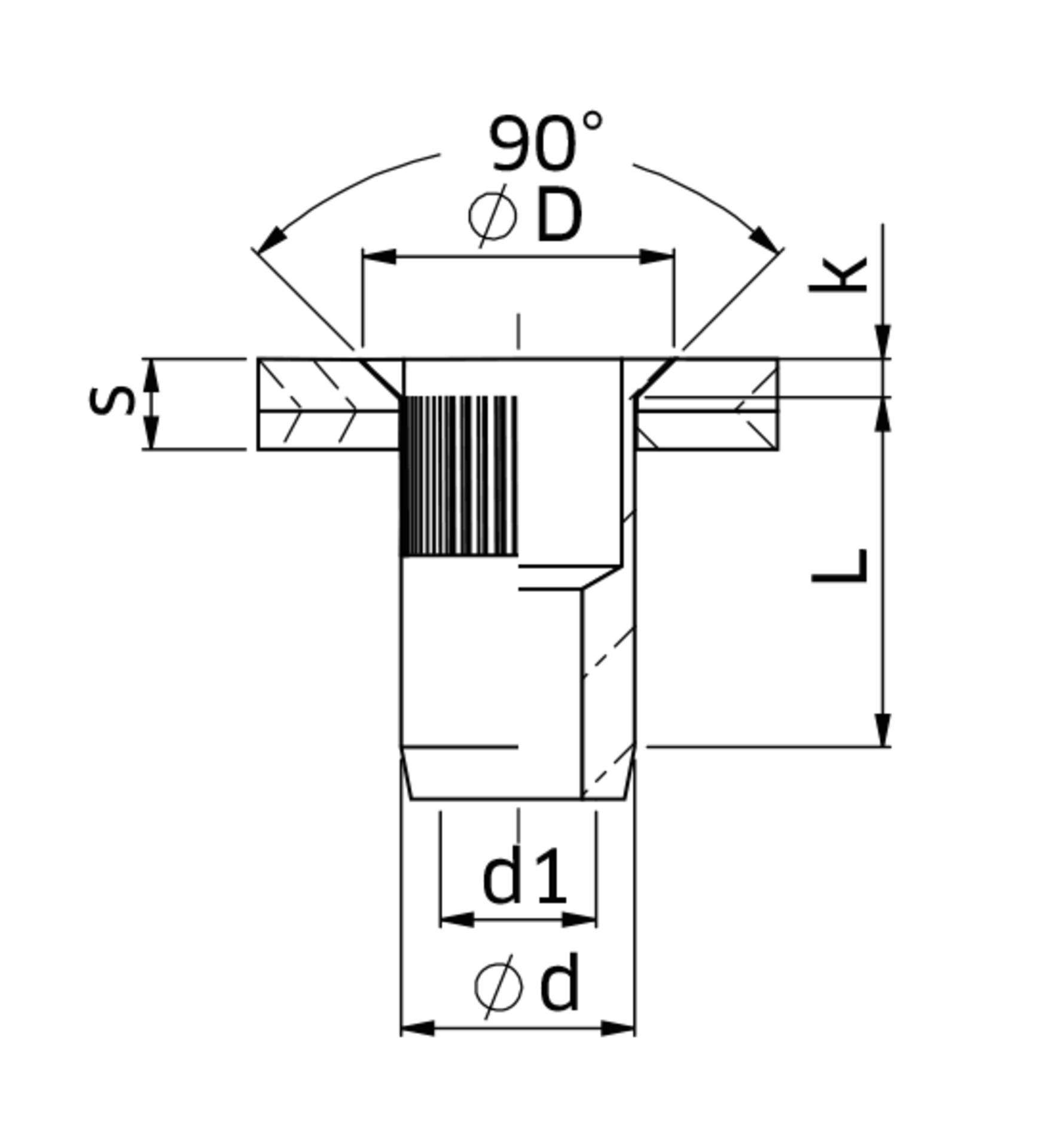 Tubtara® Blindnietmutter Senkkopf Rundschaft mit optimierter Rändelung offen Edelstahl A2