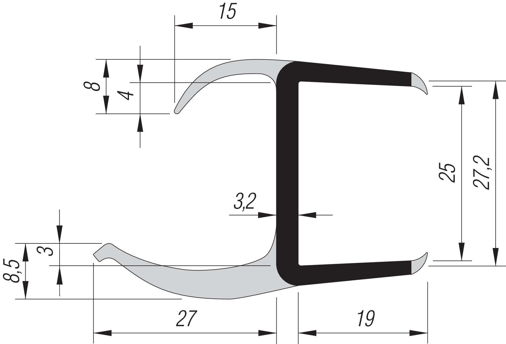 S-L-PVC-Dichtung 27/2-LI/2700 mm