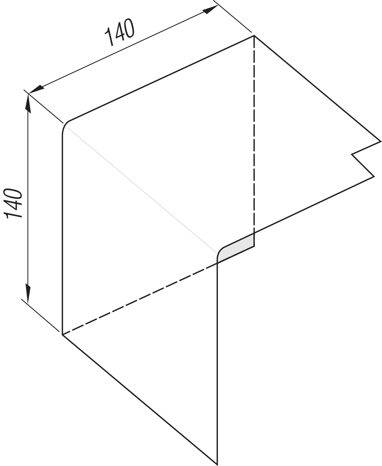 PVC-Ecke für KR-Profile 140x140x140
