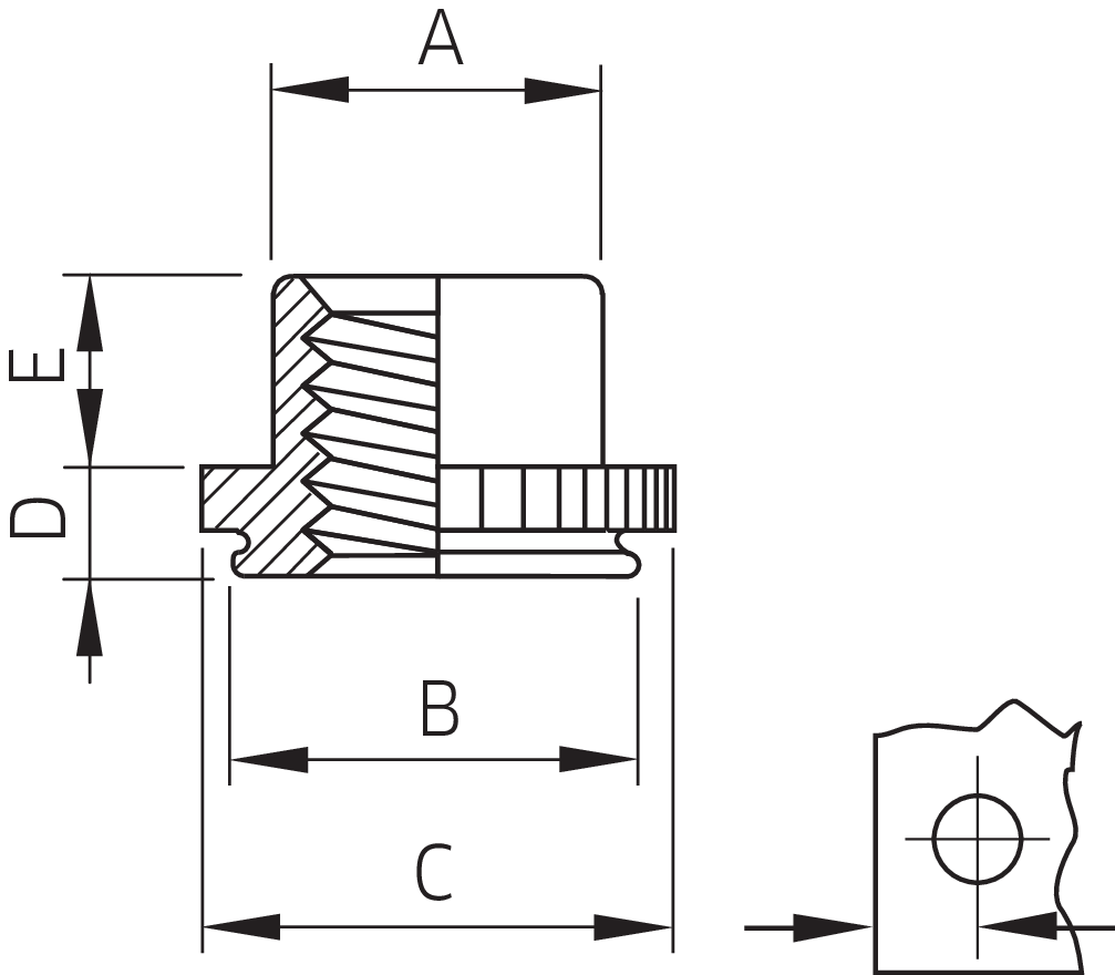 Captive® Einpressmutter für Metall selbstsichernd A2 (Serie CFE, CFEO)