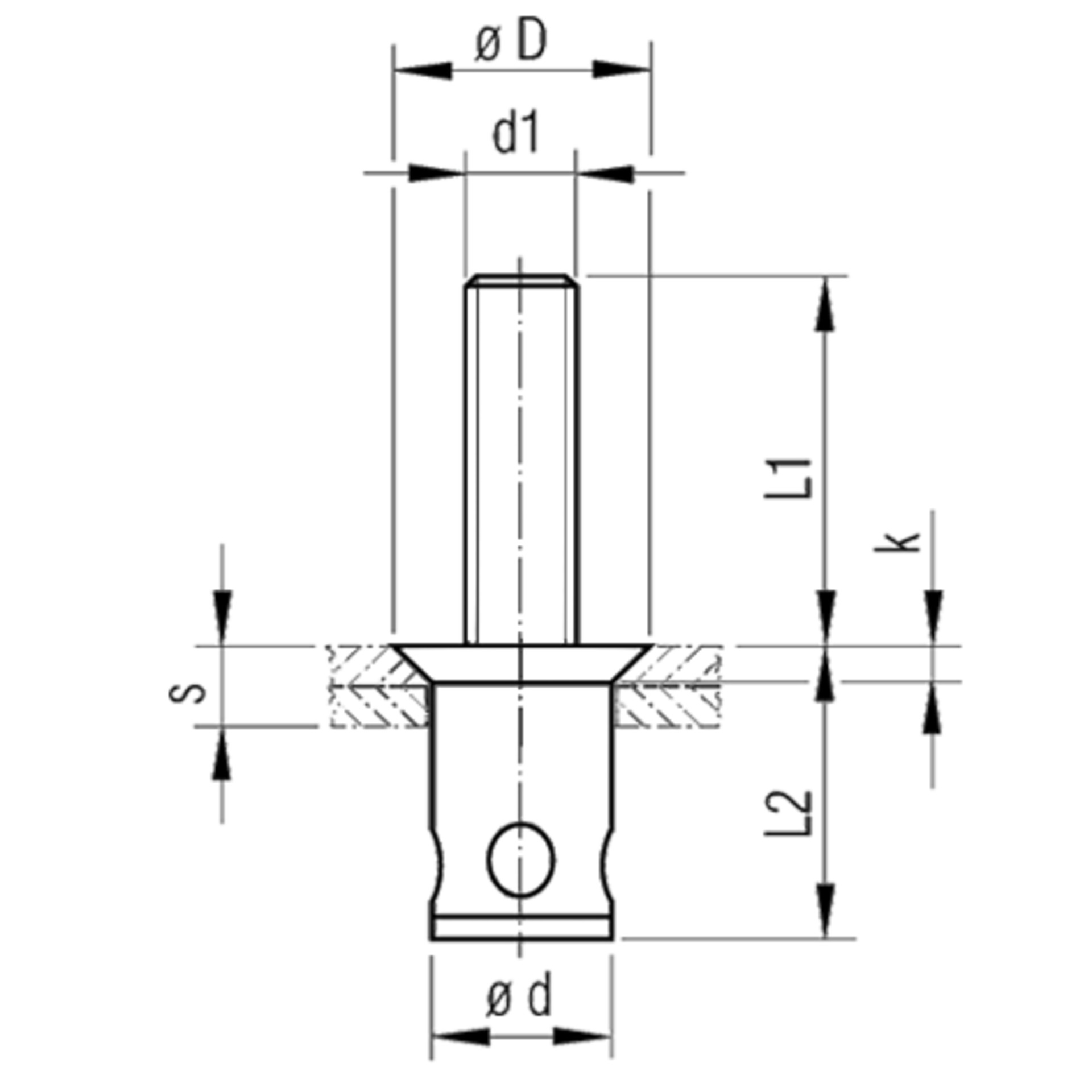RIV-TI® Blindnietschrauben Senkkopf 90° Stahl