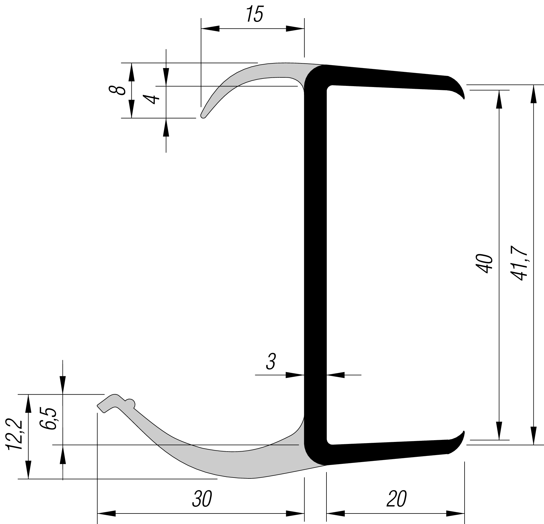 S-L-PVC-Dichtung 40/2-LI/2700 mm