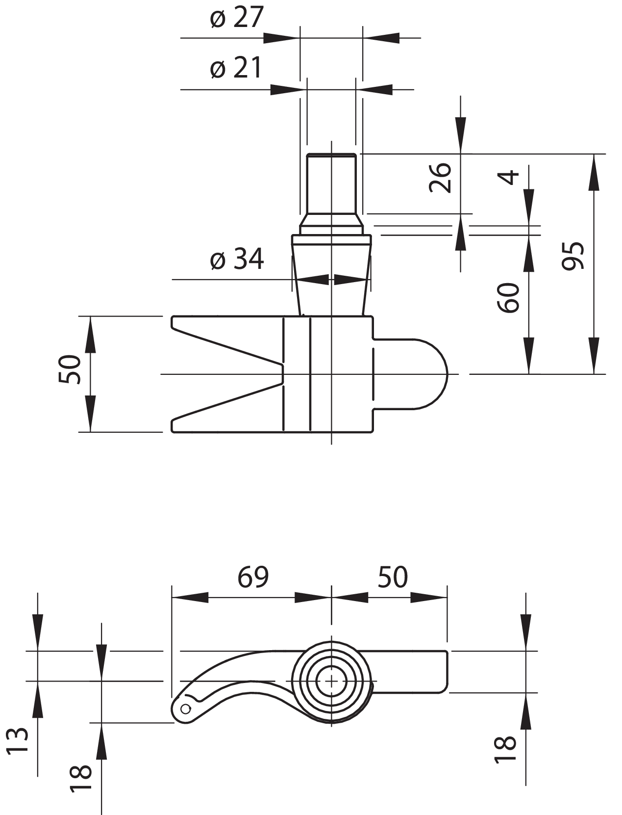 Spannzapfen li.ob./re.un. 3/4" (Ø27)ES